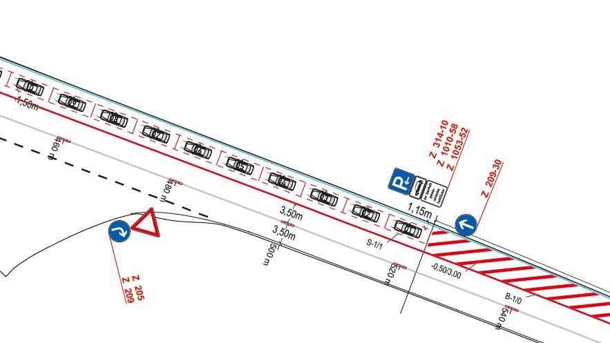 Markierungsplan einer Straßenbaustelle